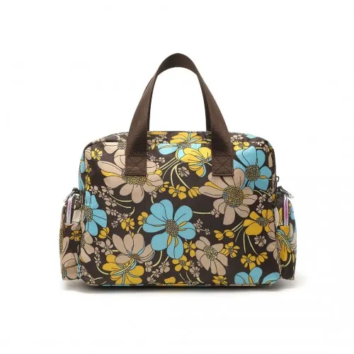 Kono Sleek Floral Crossbody Tote Bag - Water-Resistant & Multi-Pocket Design - Elegant Brown