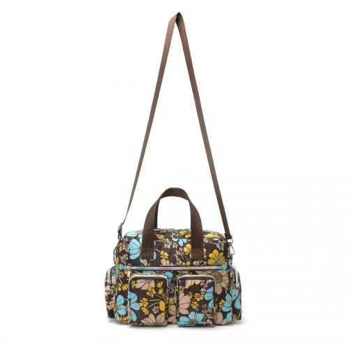 Kono Sleek Floral Crossbody Tote Bag - Water-Resistant & Multi-Pocket Design - Elegant Brown