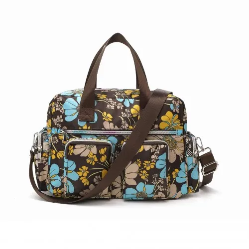 Kono Sleek Floral Crossbody Tote Bag - Water-Resistant & Multi-Pocket Design - Elegant Brown