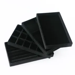 Kuber Industries 16 Pieces Velvet Jewelry Trays Organizer | Jewelry Storage Box | Jewelry Organizer | Showcase Holder Dresser Organizer for Earring Necklace Bracelet Ring | Pack of 4 |YBL4-03 |Black