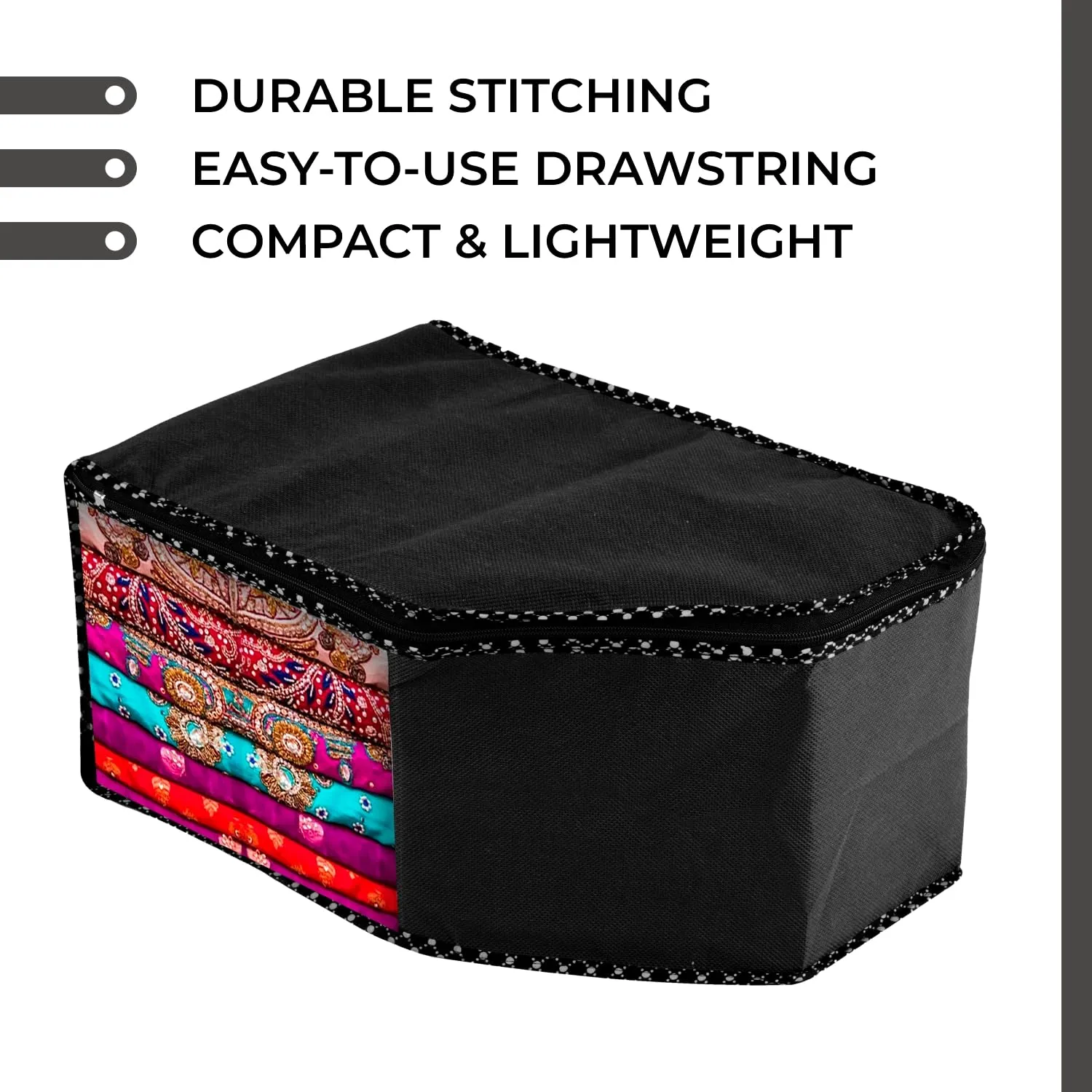 Kuber Industries Blouse Cover | Clothes Storage Bag | Zipper Wardrobe Organizers | Non-Woven Clothes Organiser | Side Transparent Blouse Organizer | Dot Border | Pack of 6 | Black