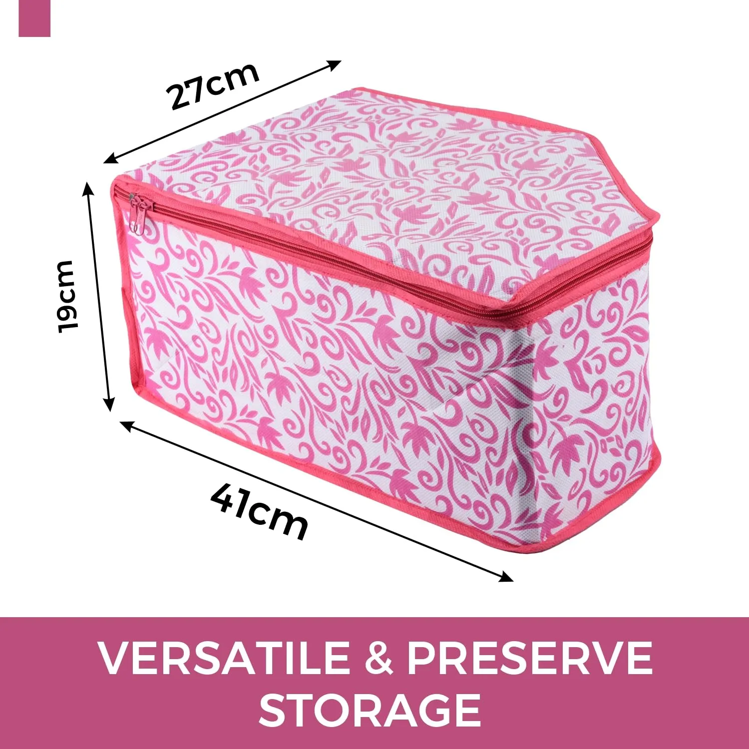 Kuber Industries Blouse Cover | Clothes Storage Bag | Zipper Wardrobe Organizers | Non-Woven Clothes Organiser | Side Transparent Blouse Organizer | Leaf-Design | Pack of 6 | Pink