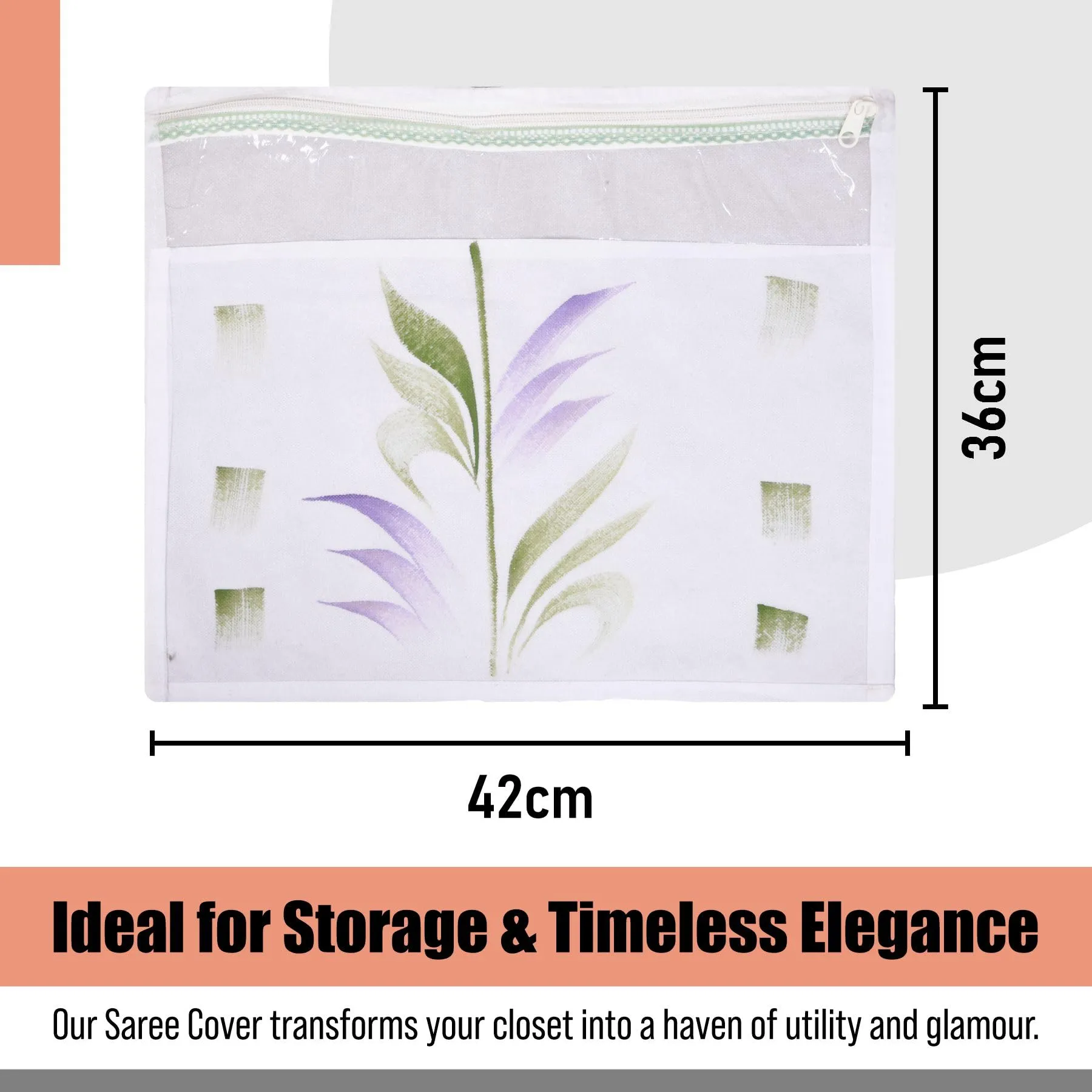 Kuber Industries Saree Cover | Clothes Storage Bag | Single Packing Saree with Zip Closure | Wardrobe Organizer | Cloth Storage Organizer | Brush Design | Pack of 12 | White