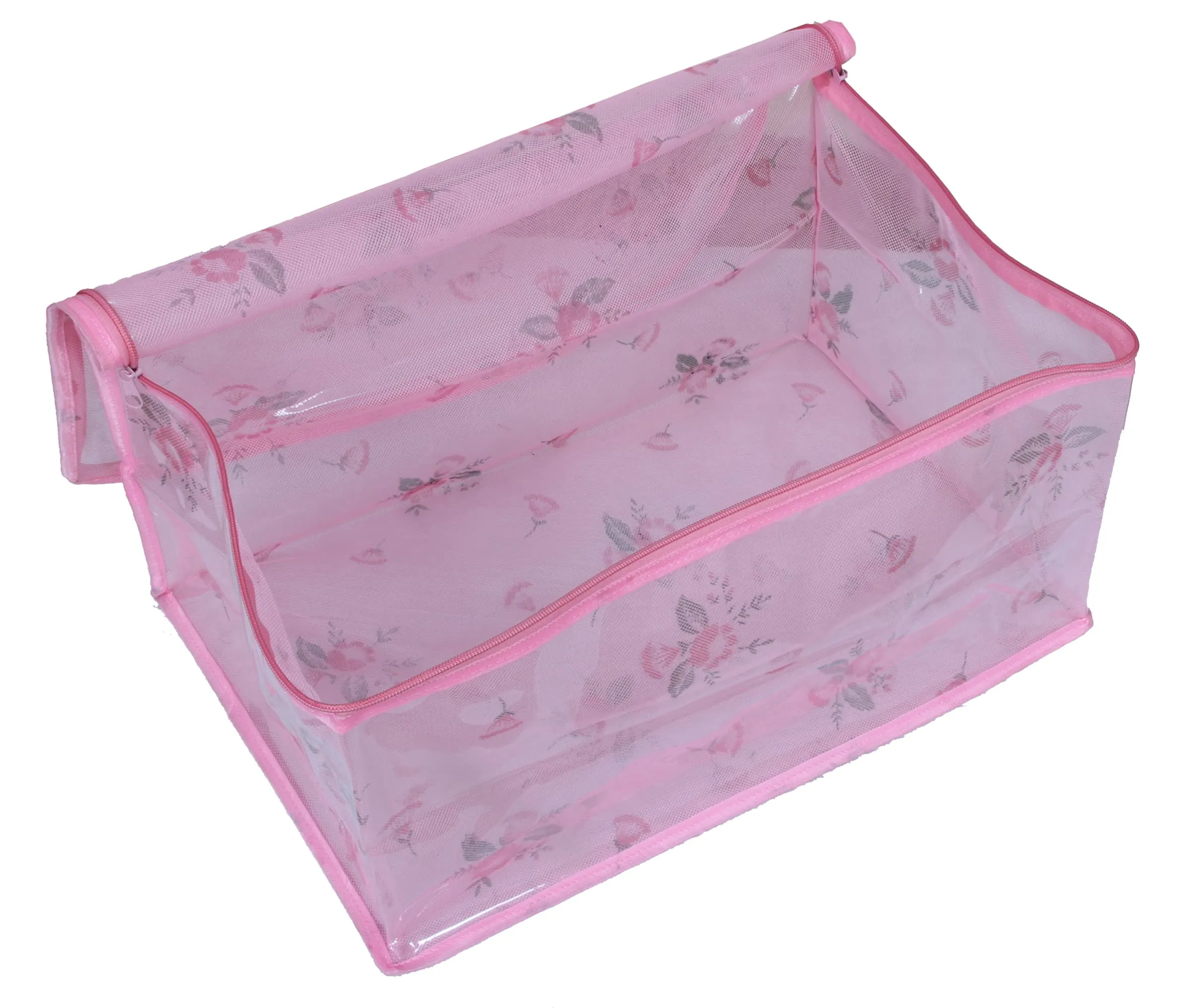 Kuber Industries Transparent Net Storage Organizer/Clothes Organiser For Wardrobe Set-Pack of 3 (Pink)