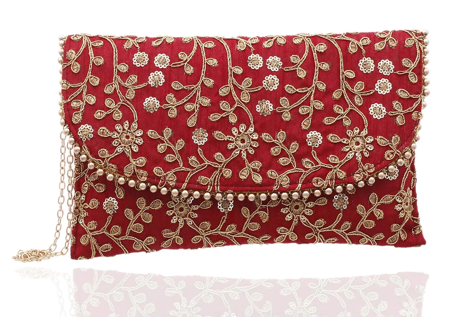 Kuber Industries Women's Handcrafted 2 Pieces Embroidered Clutch Bag Purse Handbag for Bridal, Casual, Party, Wedding (Maroon & Cream) - CTKTC034522