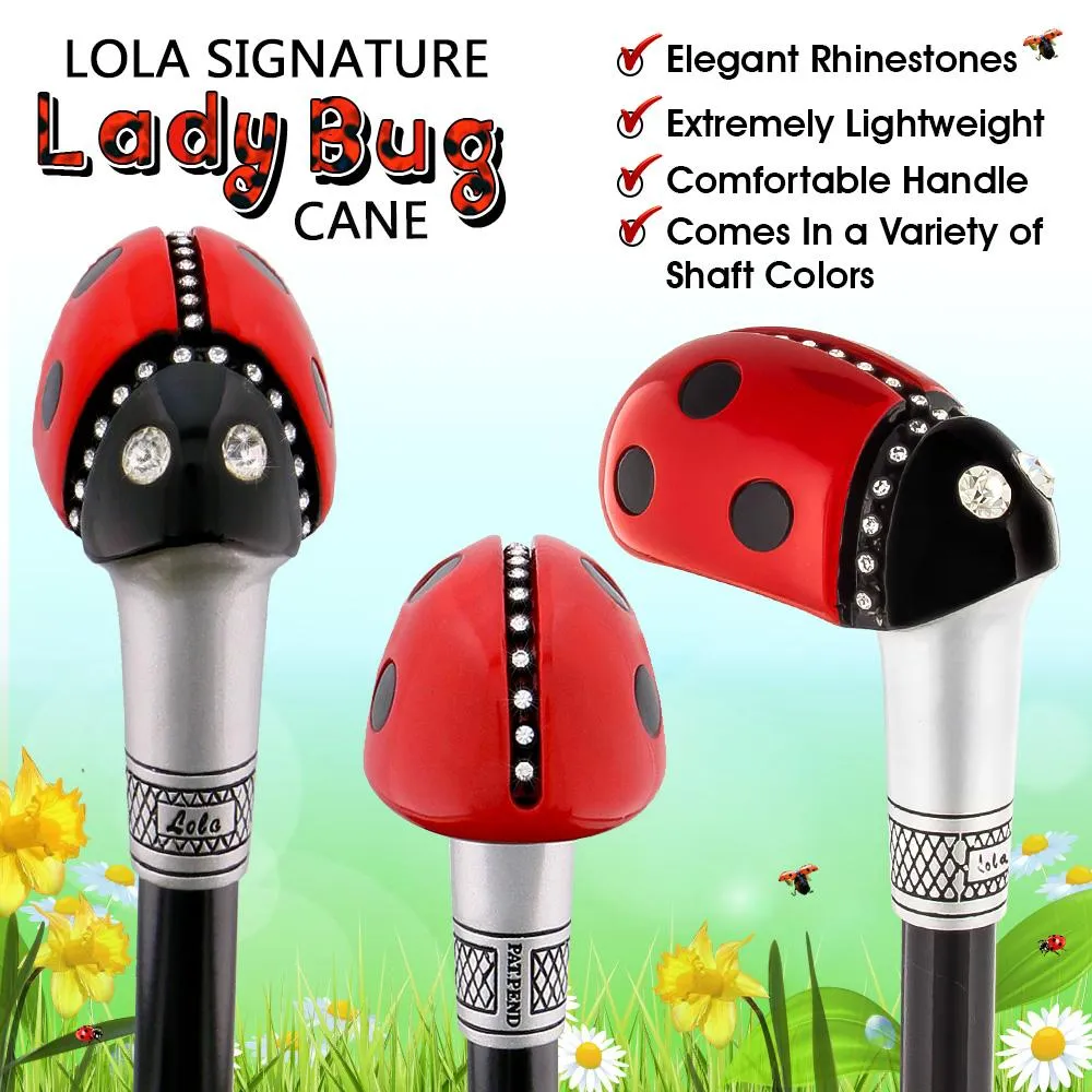 Lady Bug Lola Signature Carbon Fiber Walking Cane - 1 Black Shaft