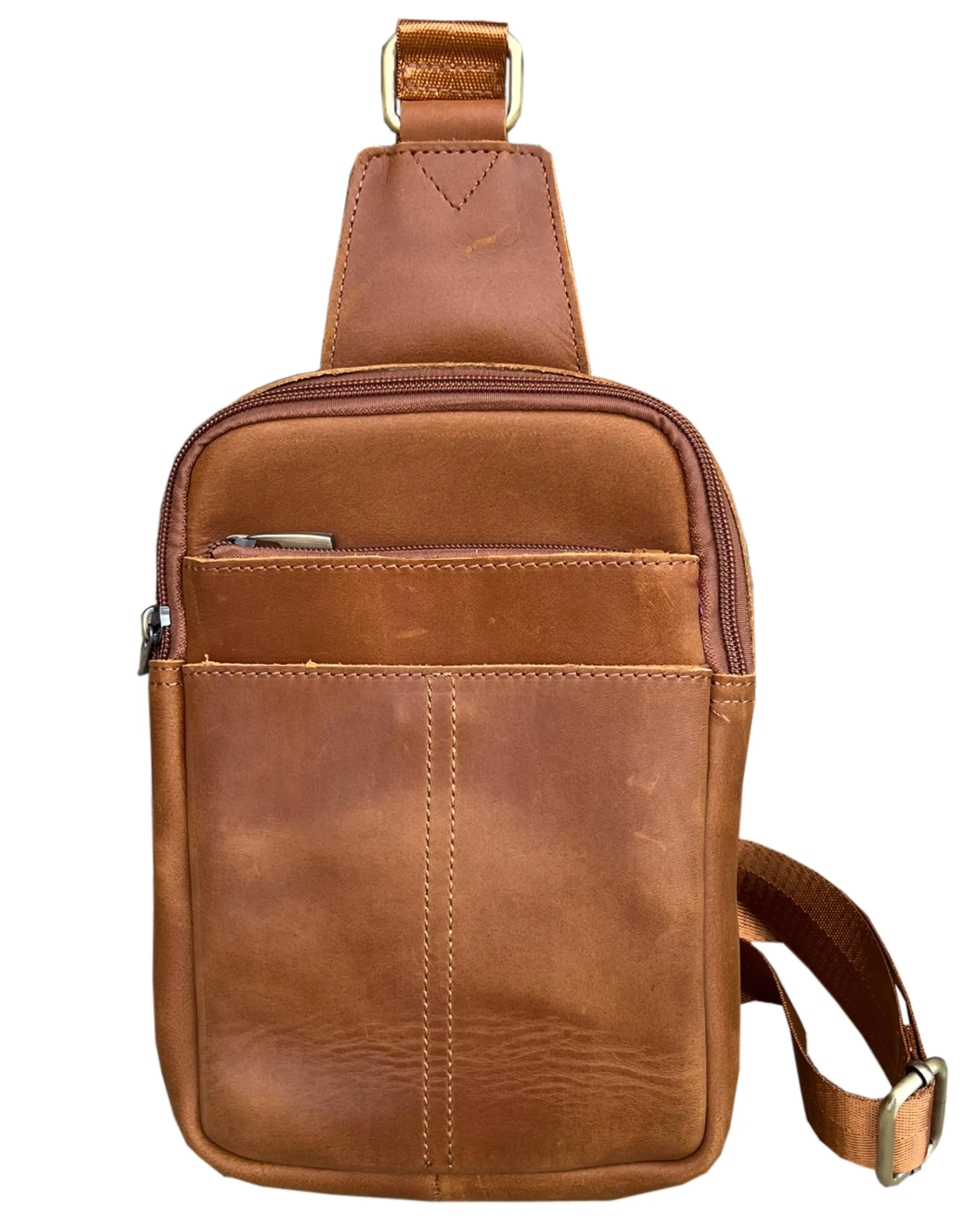 Leather Crossbody Bag: Light brown