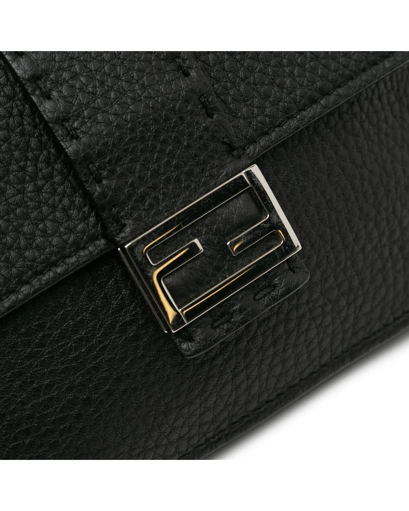 Leather Flat Convertible Belt Baguette with Push Lock Closure