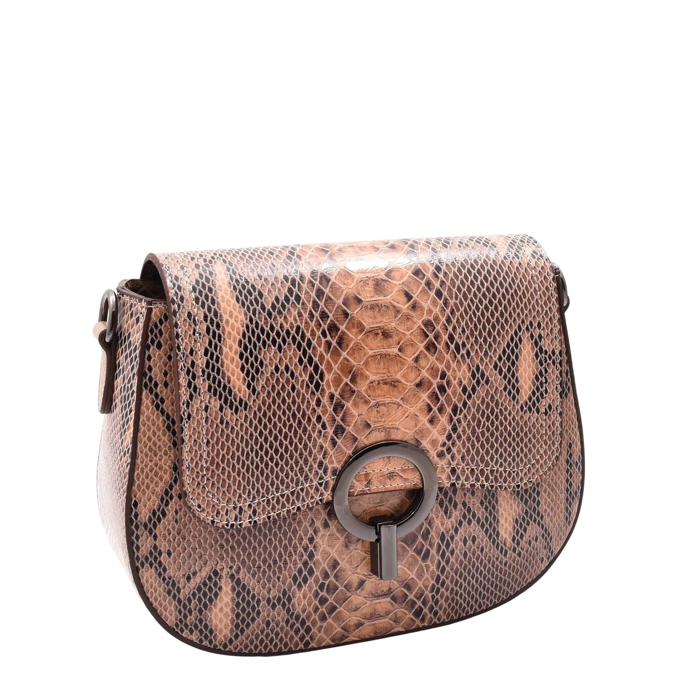 Leather Small Size Cross Body Bag for Women Snake Print Zora Taupe