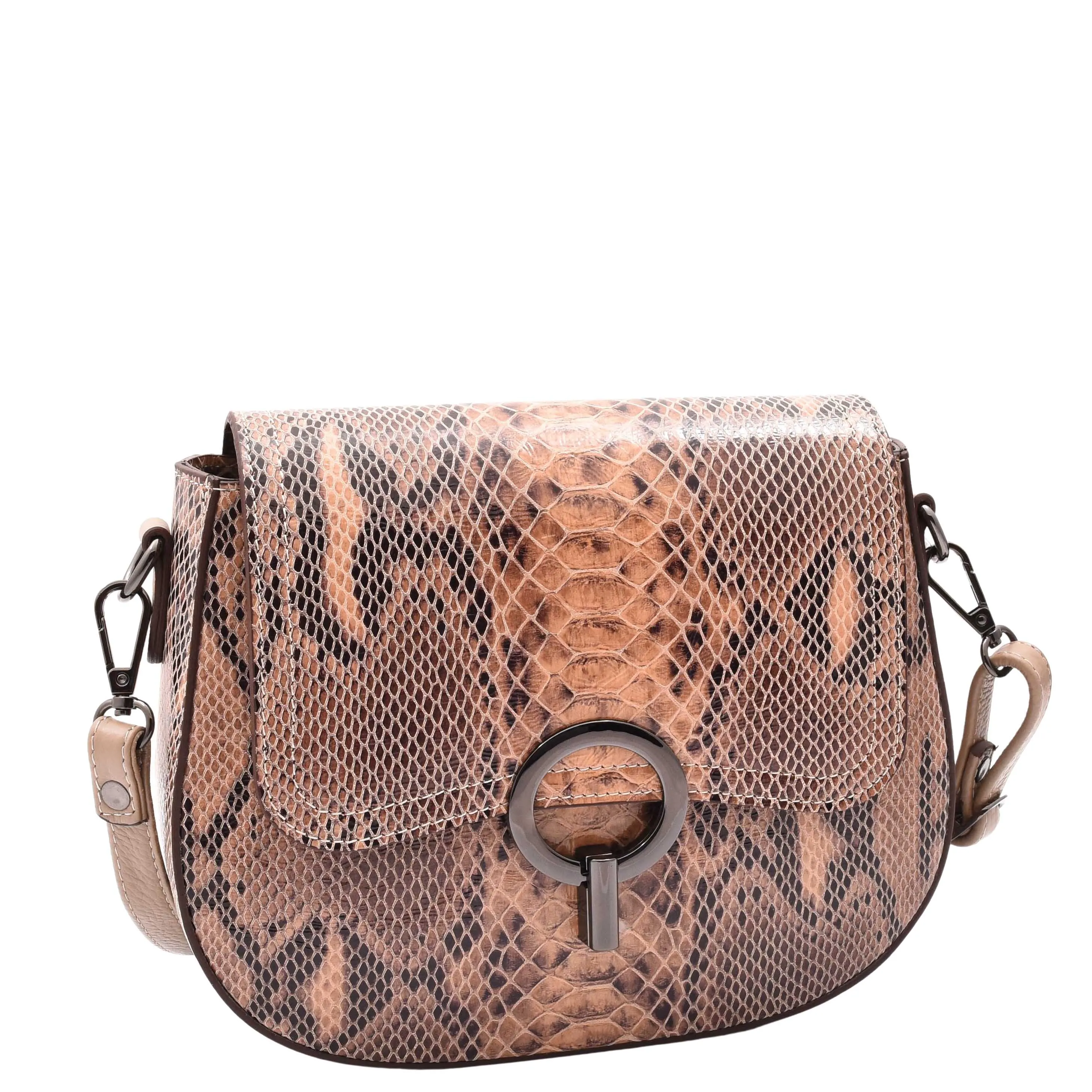 Leather Small Size Cross Body Bag for Women Snake Print Zora Taupe