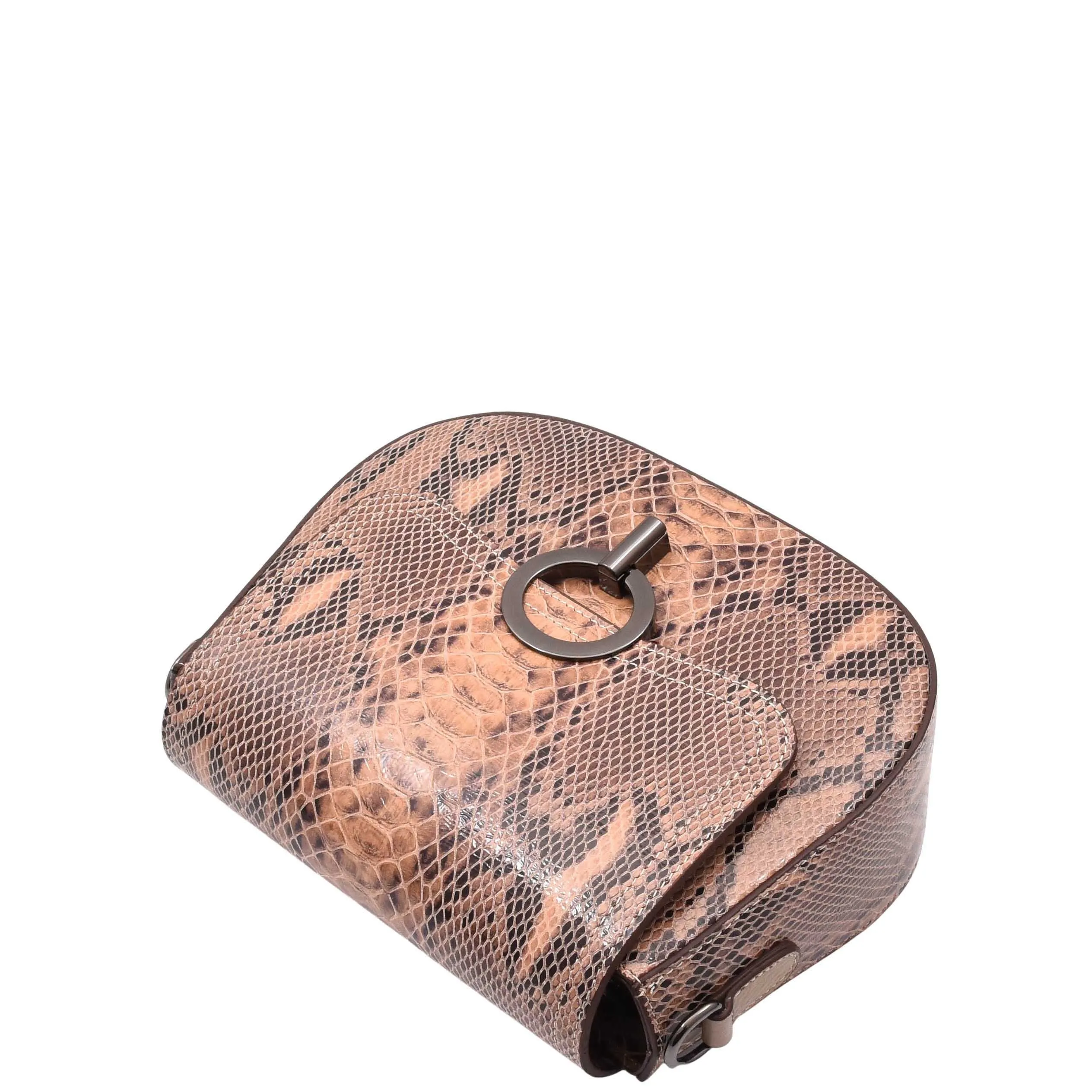 Leather Small Size Cross Body Bag for Women Snake Print Zora Taupe