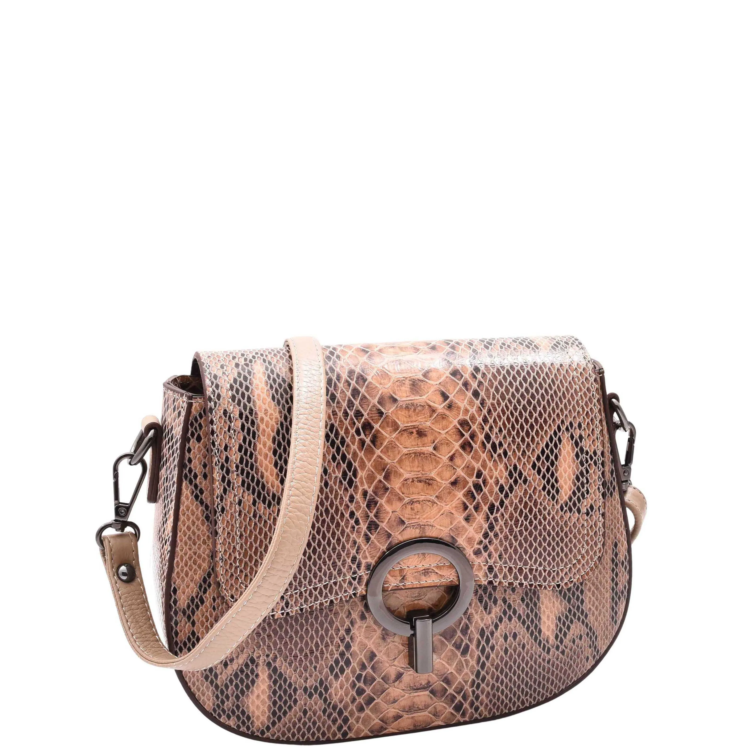 Leather Small Size Cross Body Bag for Women Snake Print Zora Taupe