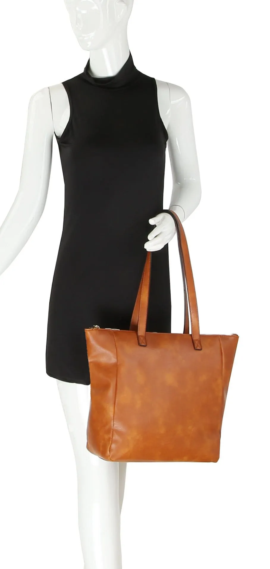 LHU399-1W Faux Leather 2 in 1 Zip Top Shoulder Tote Bag