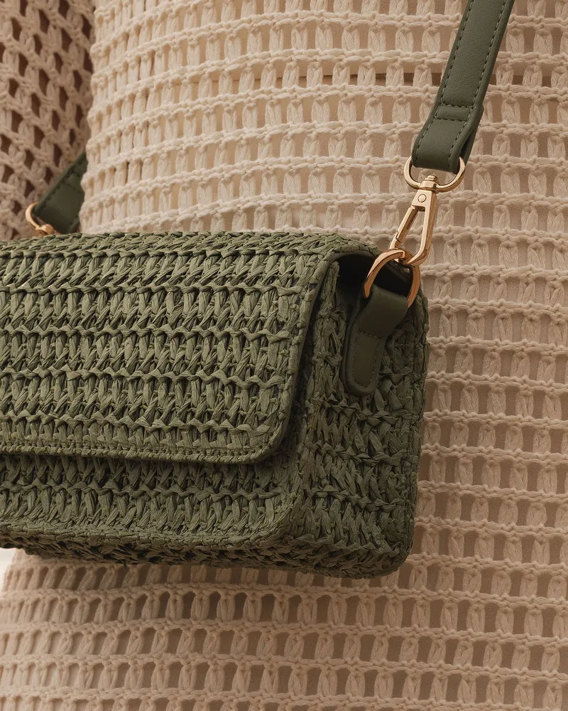 Louenhide Freya Raffia Crossbody Bag Sage Green