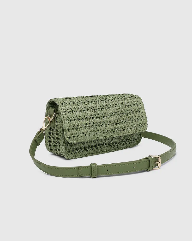 Louenhide Freya Raffia Crossbody Bag Sage Green