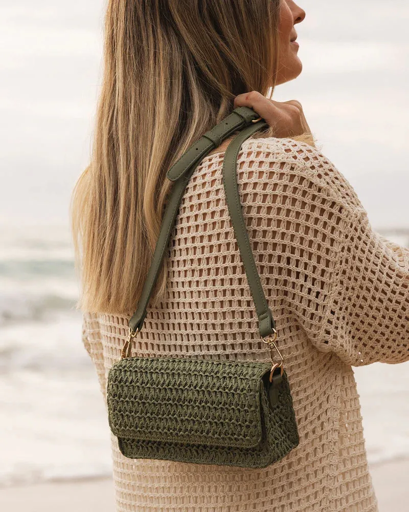 Louenhide Freya Raffia Crossbody Bag Sage Green