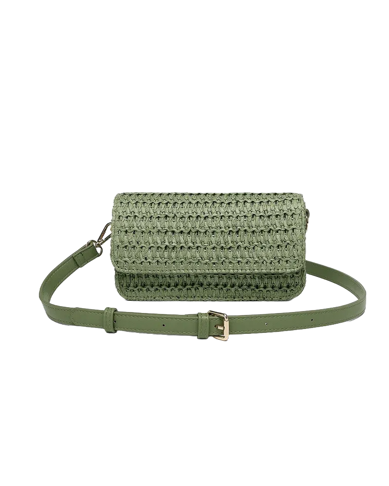 Louenhide Freya Raffia Crossbody Bag Sage Green