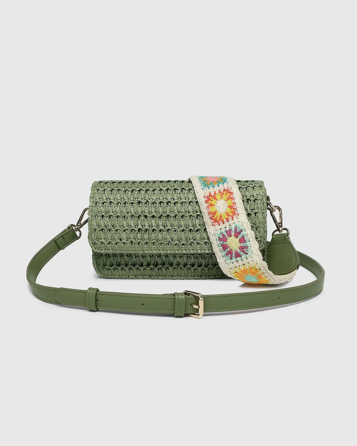 Louenhide Freya Raffia Crossbody Bag Sage Green