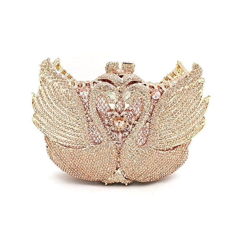 Luxury Diamond Crystal Clutch Bridal Wedding Party Mini Swan Purse