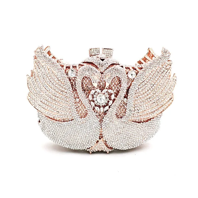 Luxury Diamond Crystal Clutch Bridal Wedding Party Mini Swan Purse