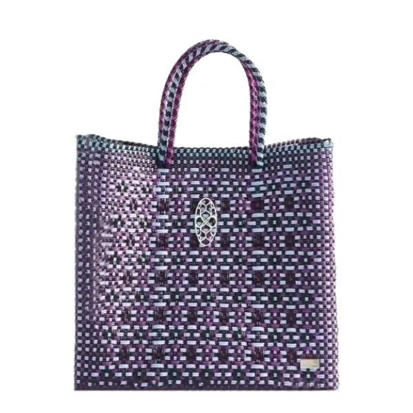 MEDIUM PINK BLUE PATTERNED TOTE BAG