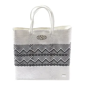 MEDIUM WHITE BLACK AZTEC BAND TOTE BAG