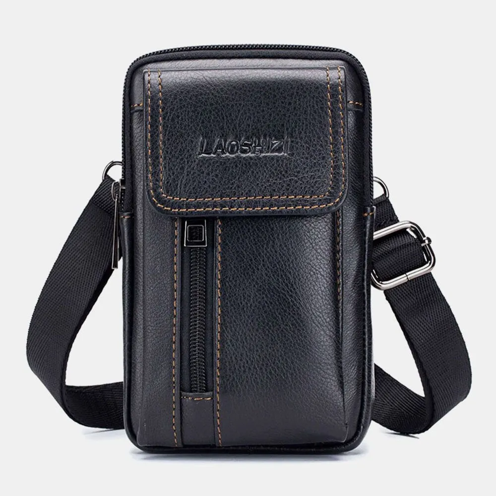 Men Genuine Leather Large Capacity Anti-theft Vintage 5.5 Inch Phone Bag Waist Crossbody Shoulder