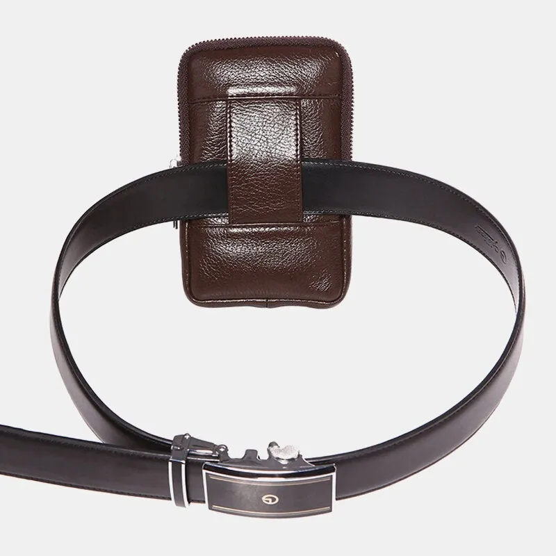 Men Genuine Leather Retro 6 Inch Phone Bag Business Casual Belt Waist