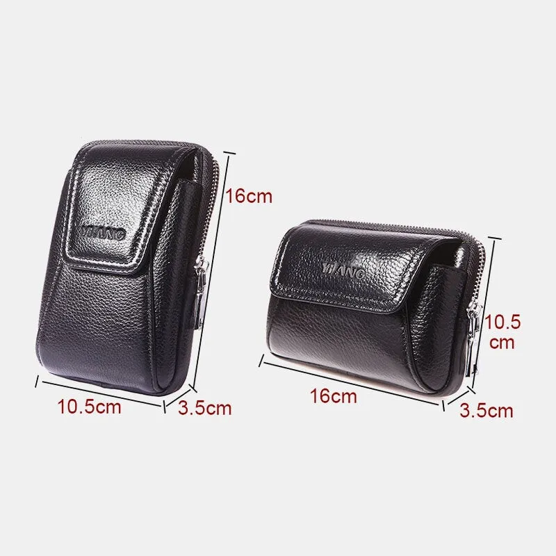 Men Genuine Leather Retro 6 Inch Phone Bag Business Casual Belt Waist