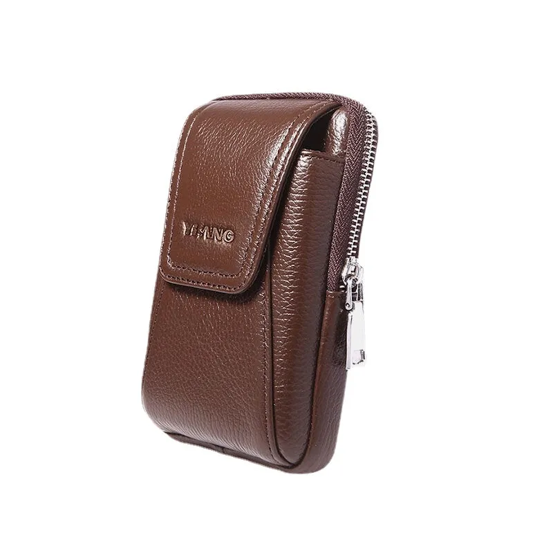 Men Genuine Leather Retro 6 Inch Phone Bag Business Casual Belt Waist