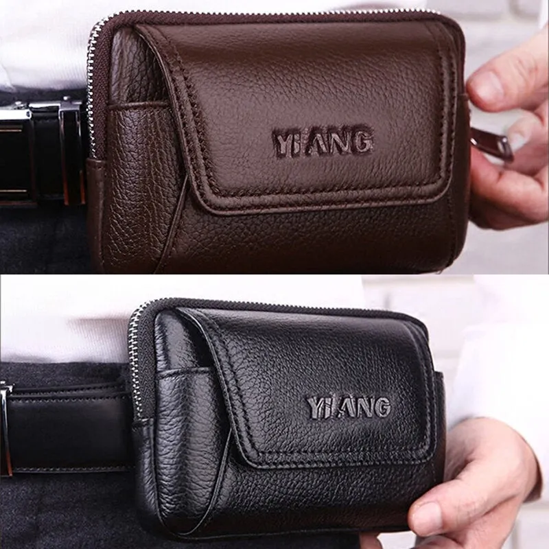 Men Genuine Leather Retro 6 Inch Phone Bag Business Casual Belt Waist