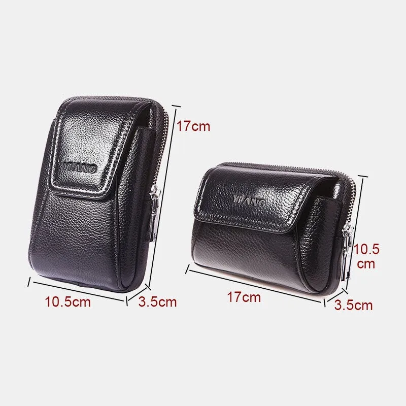 Men Genuine Leather Retro 6 Inch Phone Bag Business Casual Belt Waist