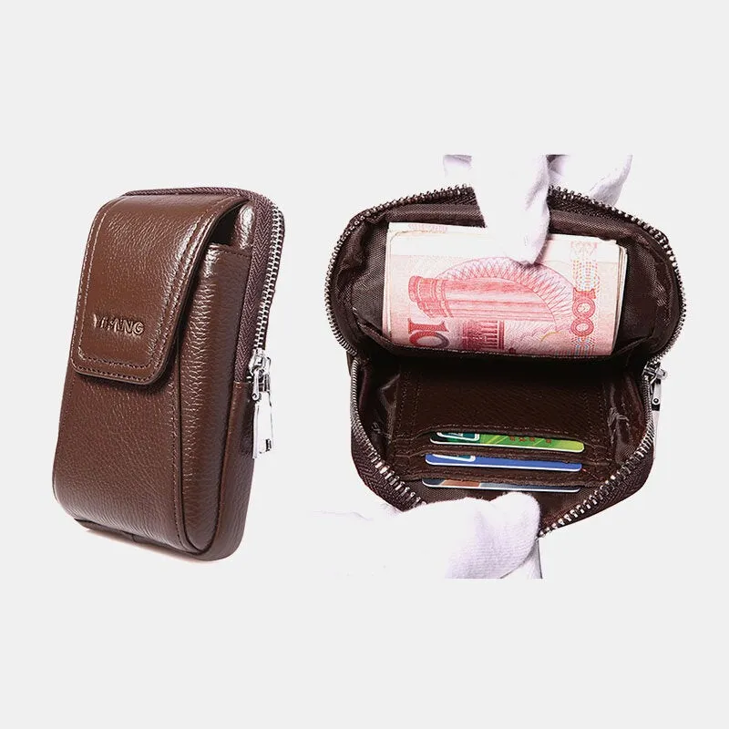 Men Genuine Leather Retro 6 Inch Phone Bag Business Casual Belt Waist