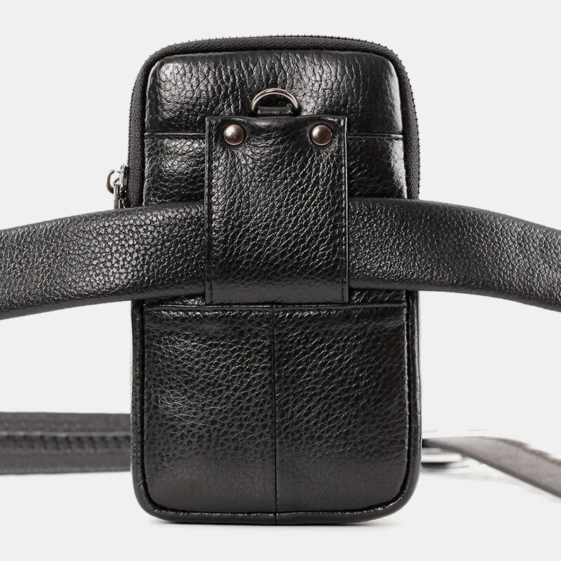 Men Genuine Leather Retro Business 6.3 Inch Phone Bag Hanging Waist With Belt Loop