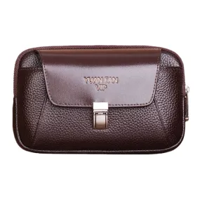 Men Vintage Horizontal Multi-pocket Genuine Leather Mini Wallet Purse 6.5 Inch Phone Bag Waist