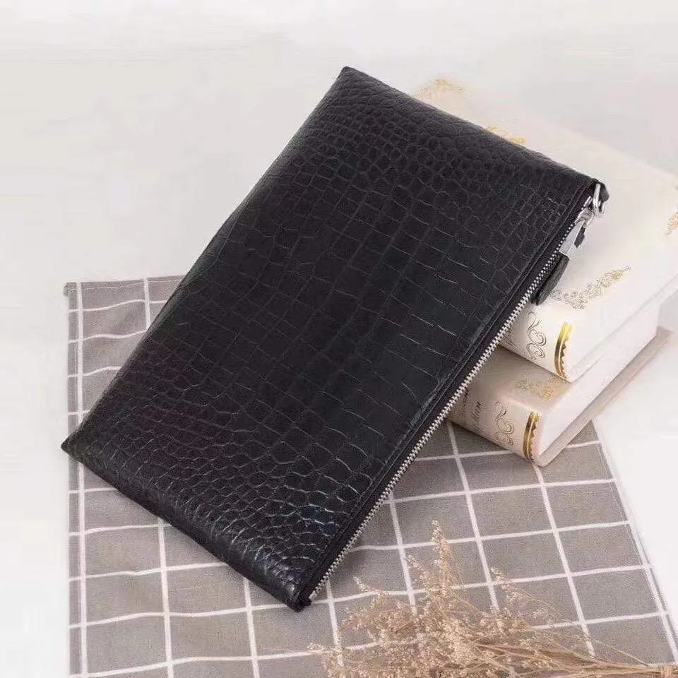 Mens Black Crocodile Leather Hand Carry Envelope Clutch Bag Men pouch