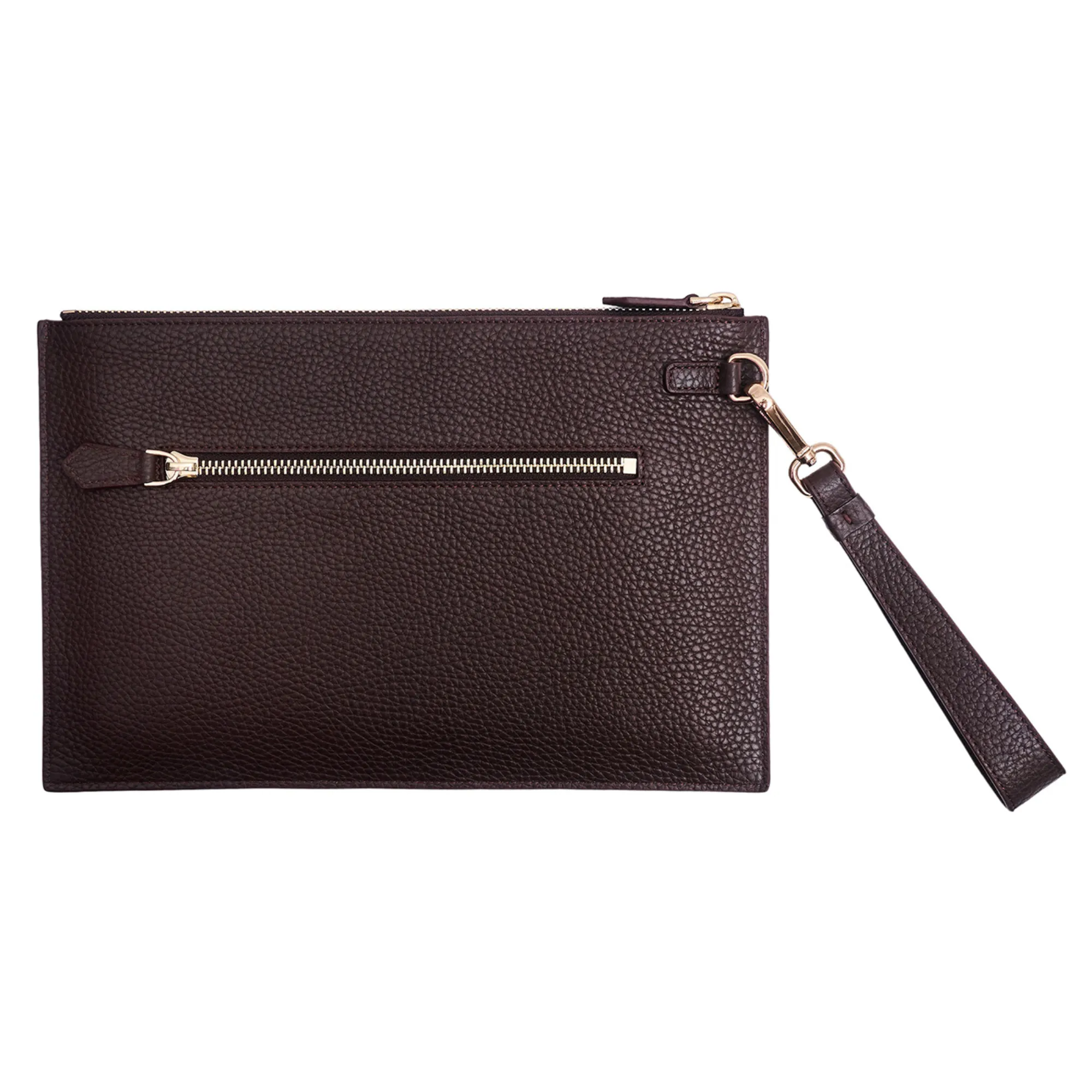 Men's Leather Hand Bag - Brown with golden details