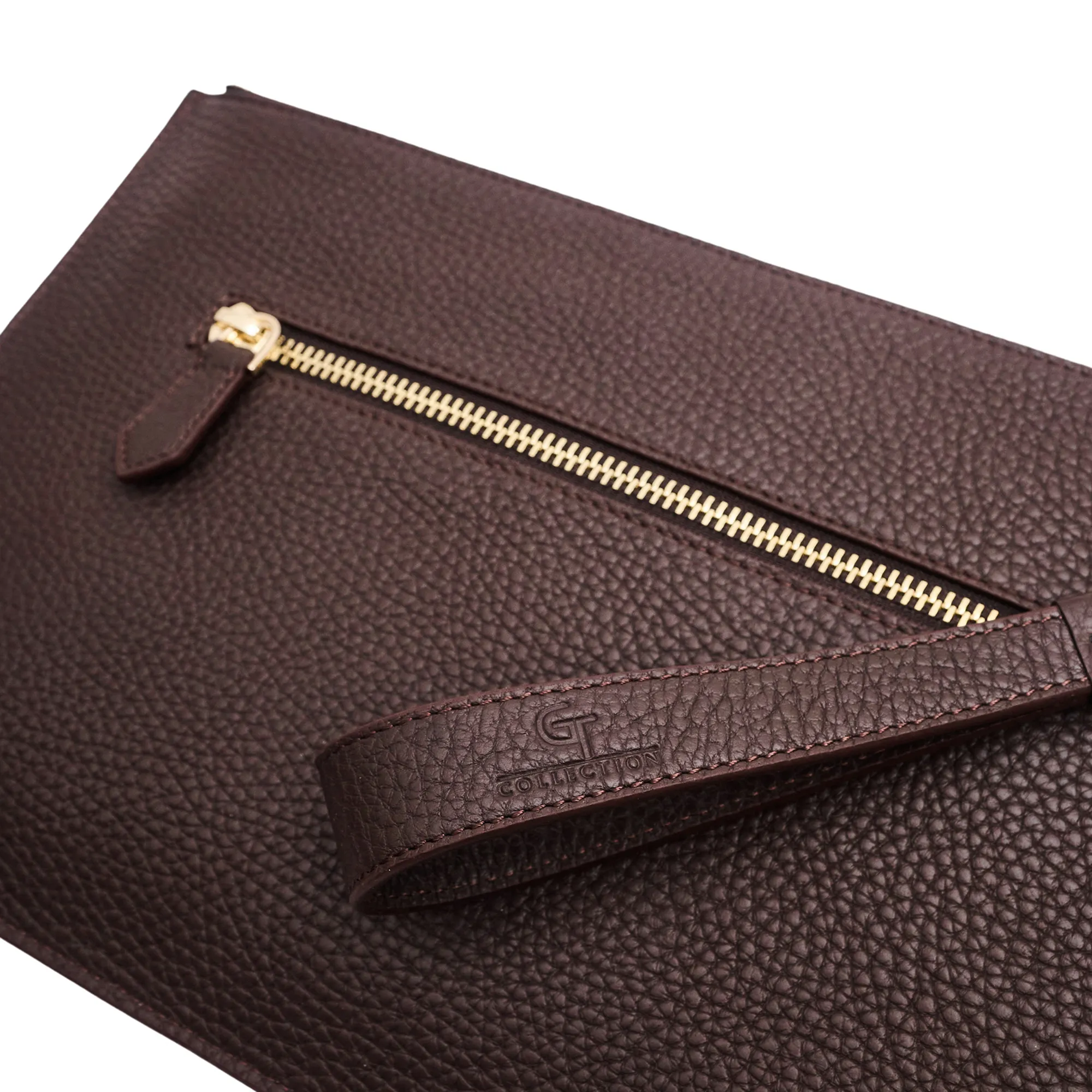 Men's Leather Hand Bag - Brown with golden details