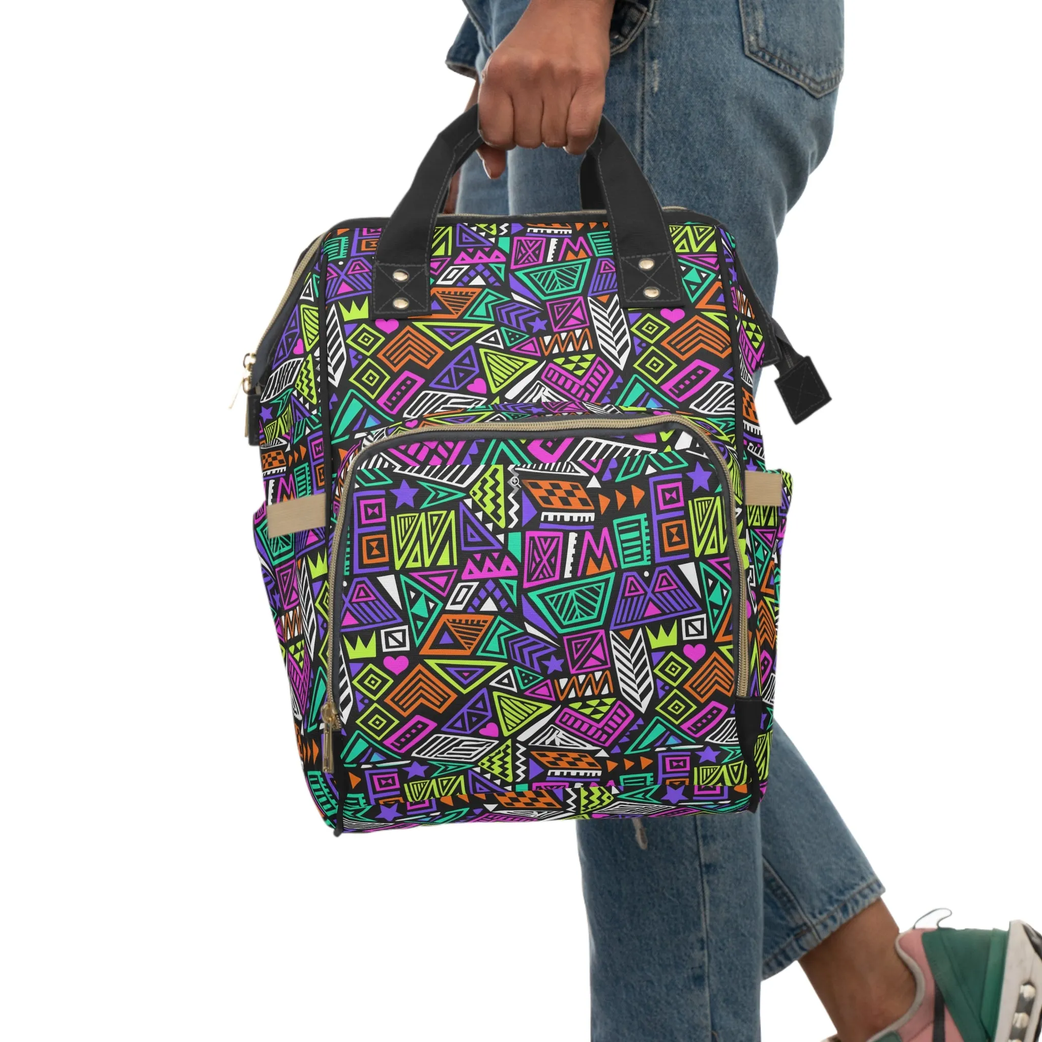 Multifunctional Backpack with Abstract Geometric Pattern