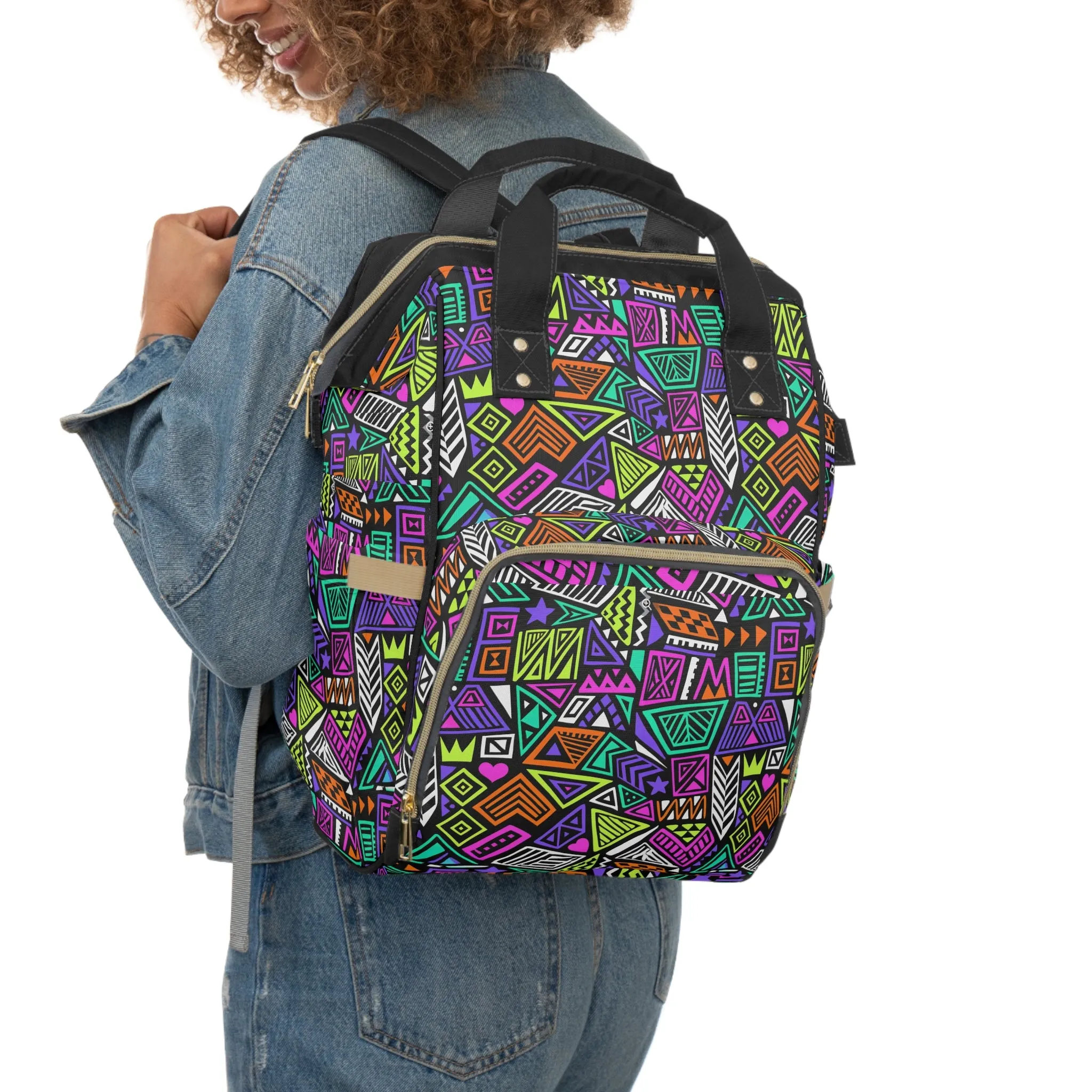 Multifunctional Backpack with Abstract Geometric Pattern