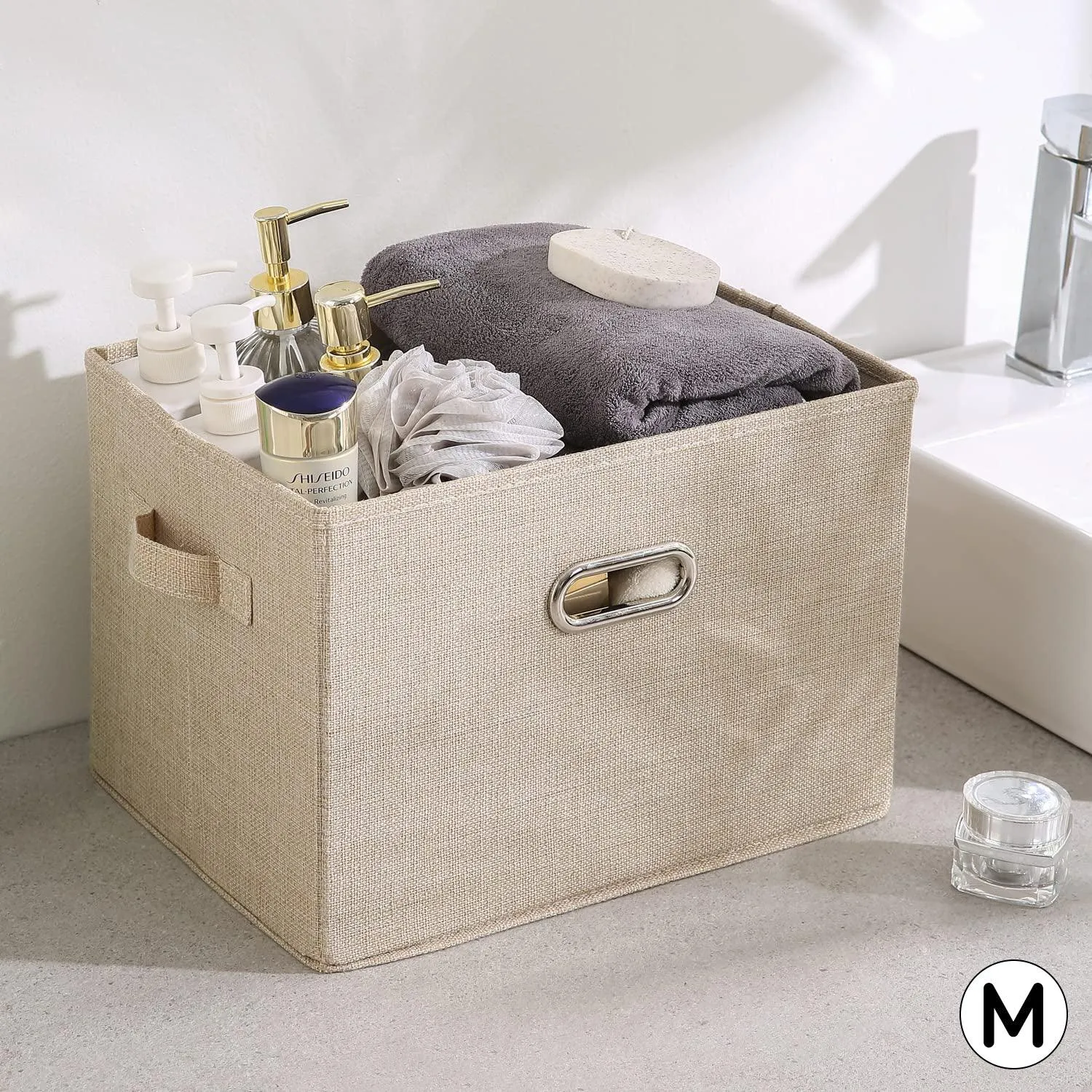 Multipurpose Foldable Storage Box with Lid, Medium 38x27x26 cm, Beige