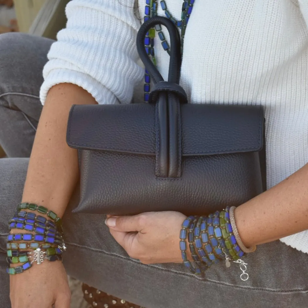 Navy Blue Modern Leather Clutch & Crossbody