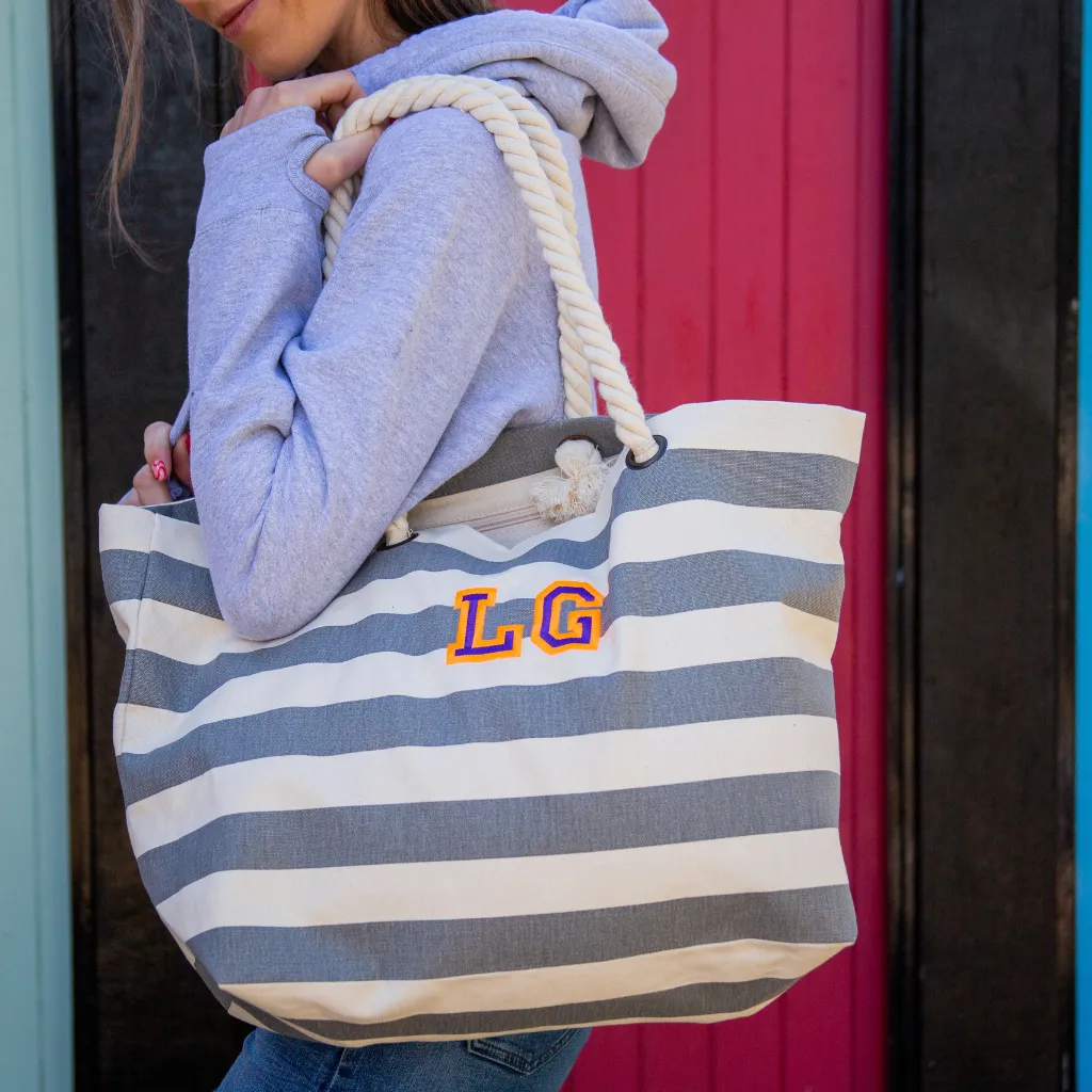 Personalised Embroidered Beach Bag Pink and White