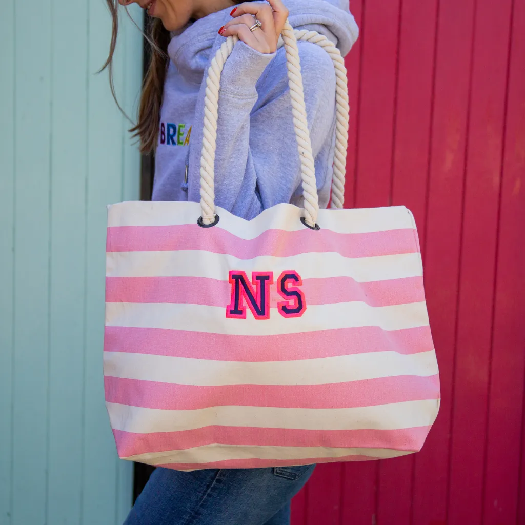 Personalised Embroidered Beach Bag Pink and White