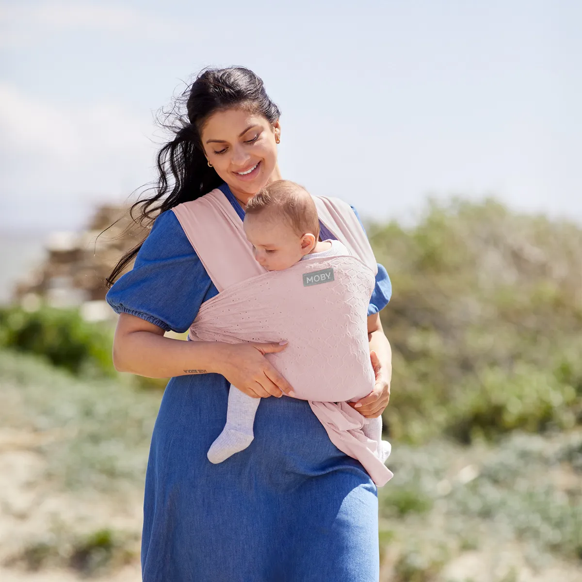 Petunia Pickle Bottom x MOBY Easy Wrap Carrier in Rose Quartz Eyelet