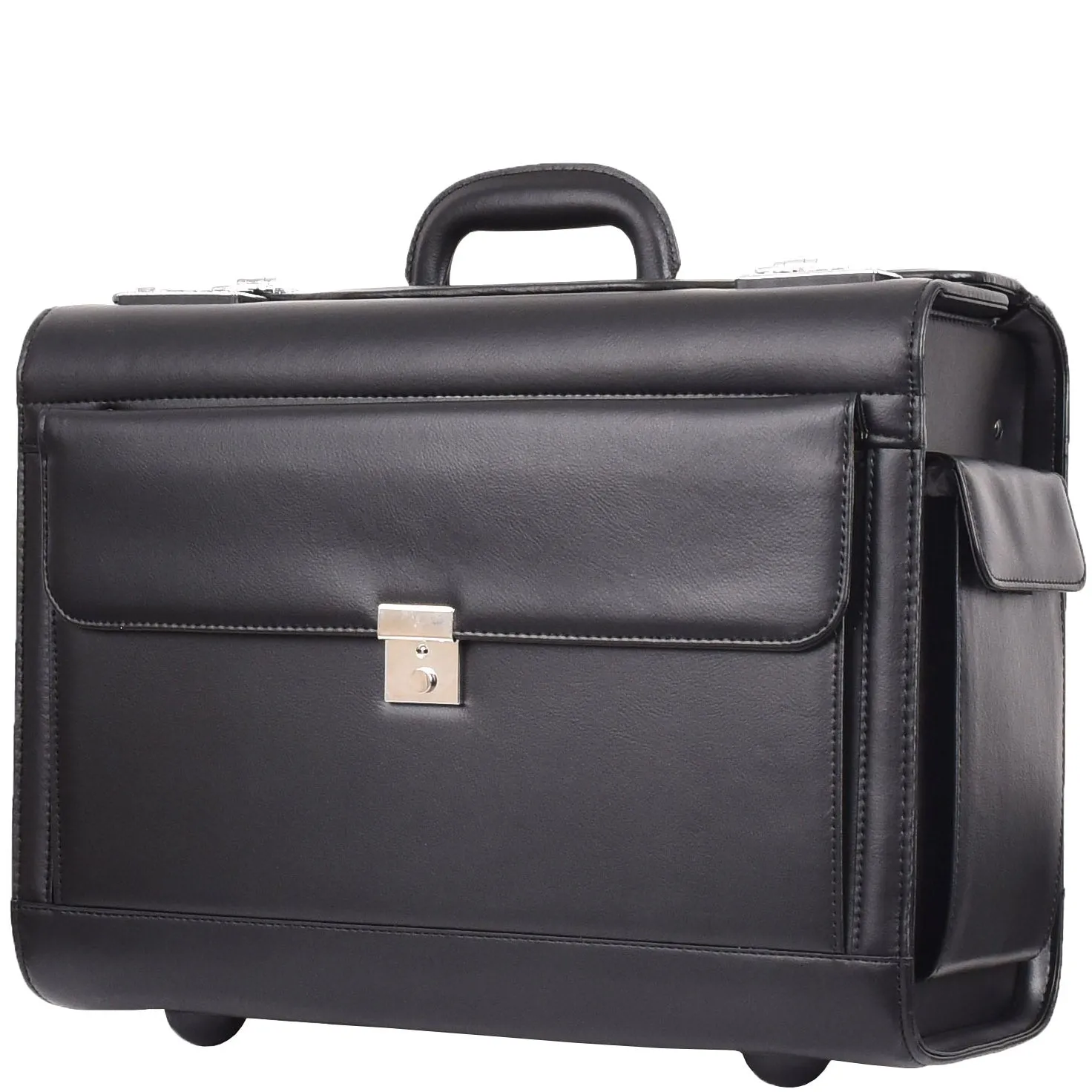 Pilot Case on Wheels Faux Leather Large Business Briefcase Luxor Black