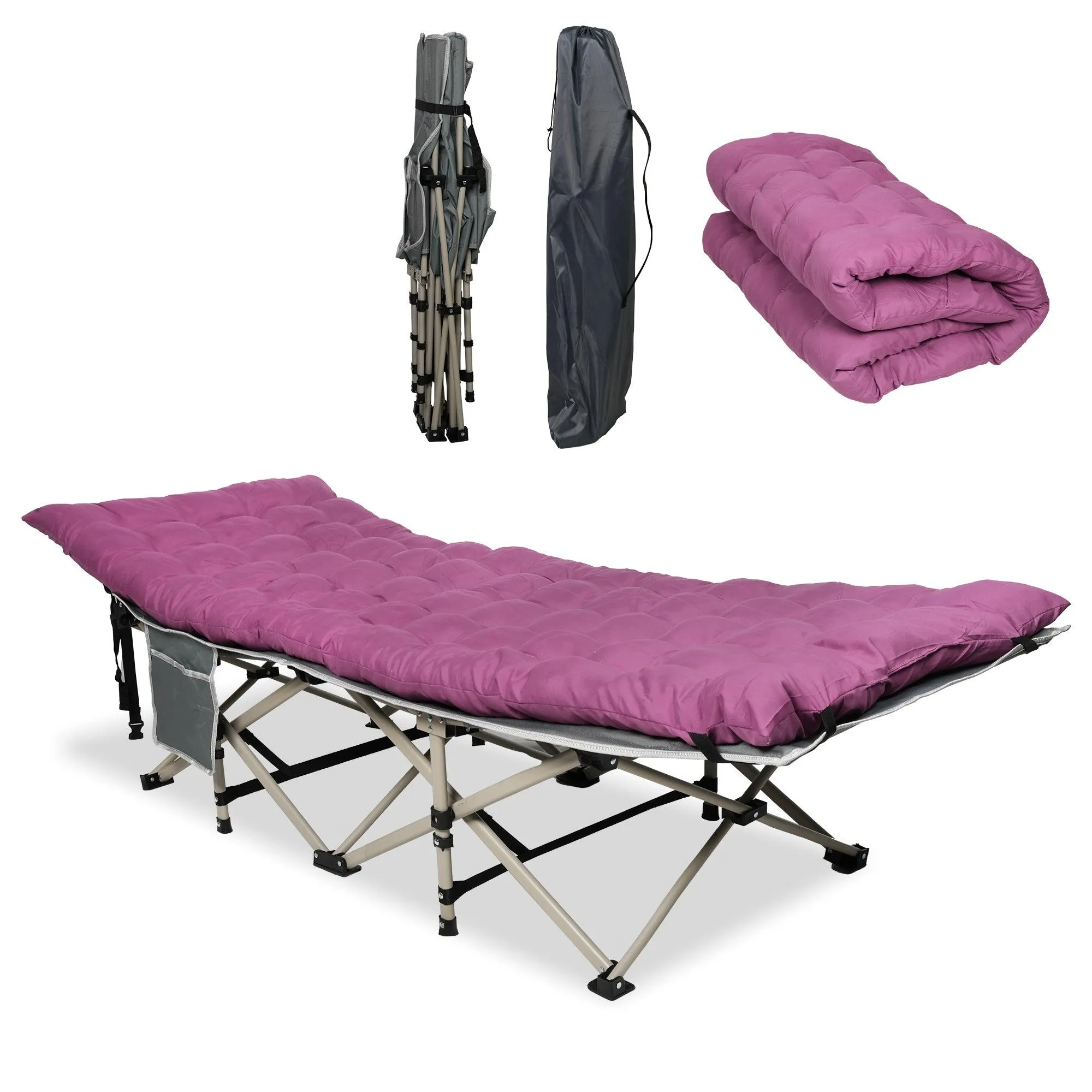 Portable Folding Camping Cots Sleeping Cots with Removable Mattress and Carry Bag, Purple