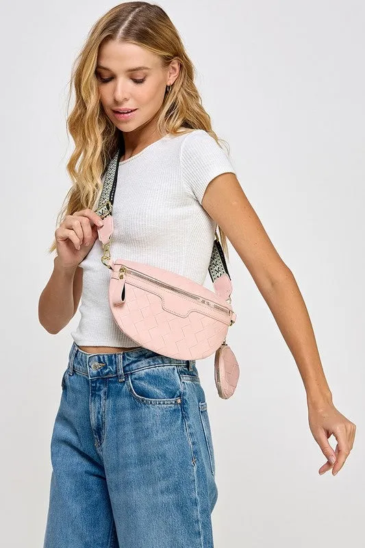 PU Leather Weave Textured Crossbody Bag with Coin Purse