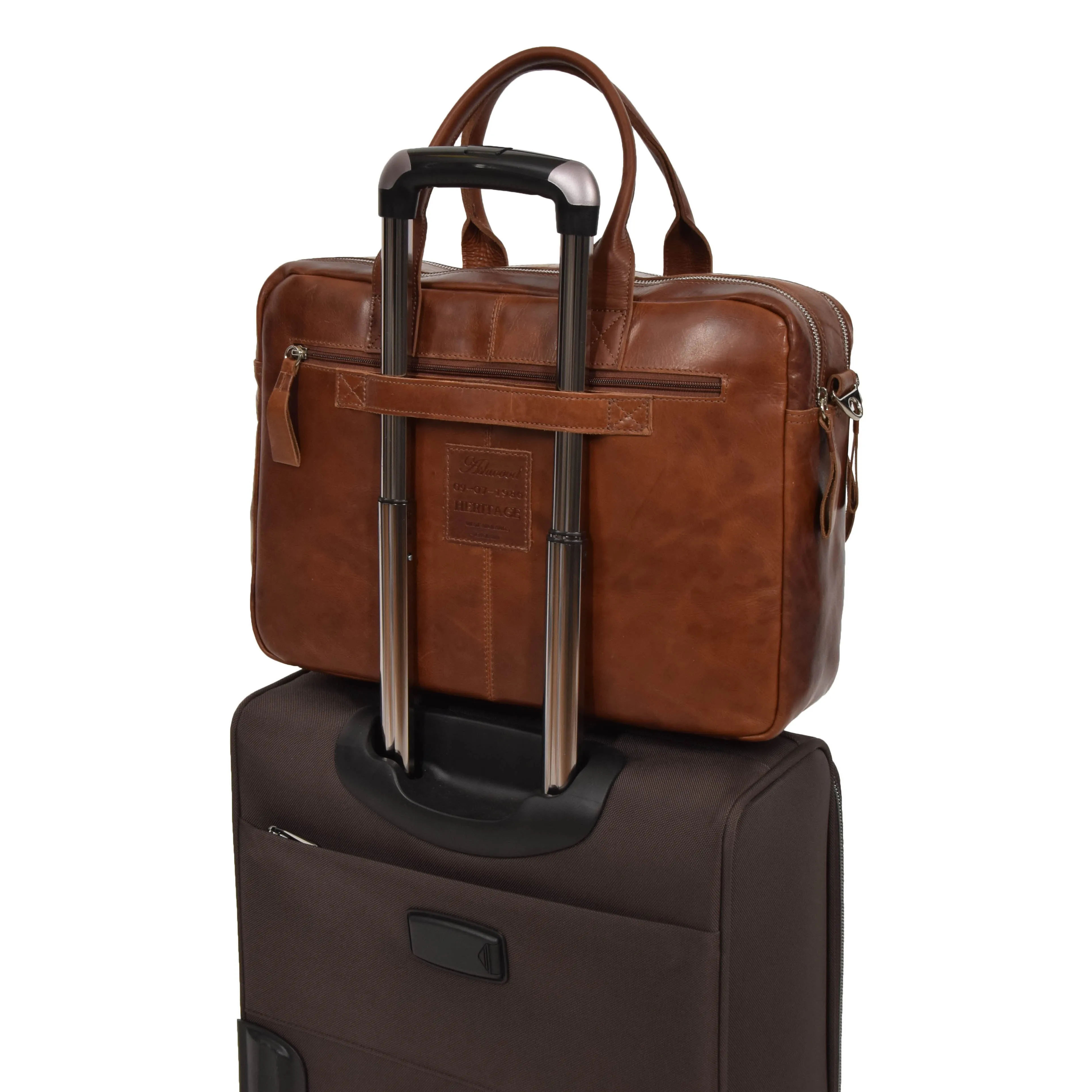 Pure Leather Briefcase Laptop Satchel Office Business Bag Otis Cognac