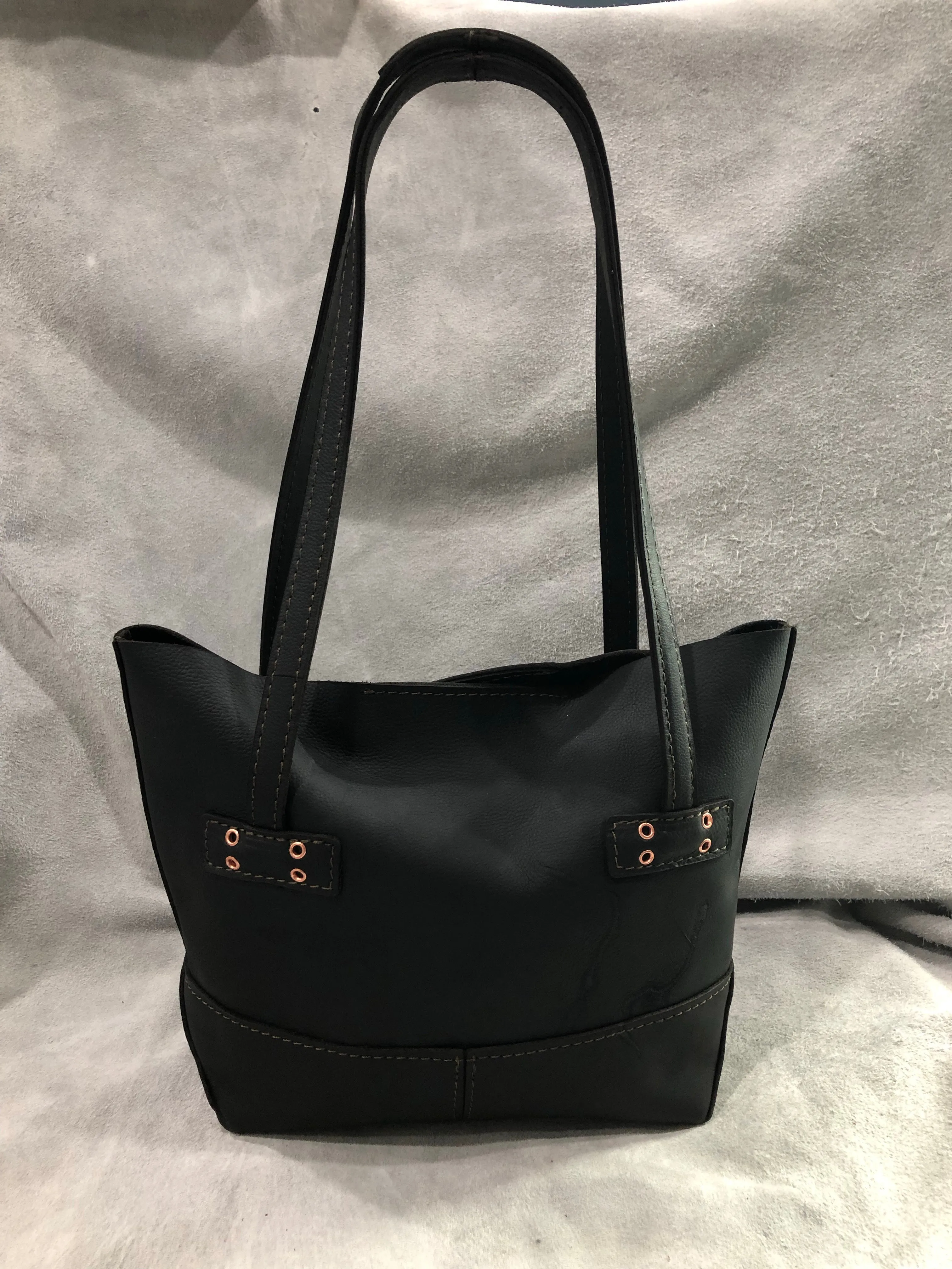 "Kristi" Handmade Black Leather Tote Bag for Women